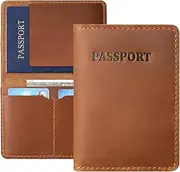 [Enwaen] Leather Passport Holder, Handmade Passport Cover, Travel Wallet Cover Case for Men and Women