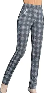 [Generic] Women Casual Stretchy Plaid Trousers Lady Checkered Pattern Slim Pants Pattern Skinny High Waisted Work Pants