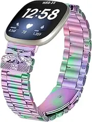 Metal Bands Compatible with Fitbit Versa 4＆Sense 2, Adjustable Elegant Casual Replacement Strap for Fitbit Versa 3＆Sense bands women men (Colorful, One Size)