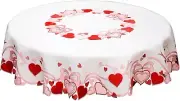 Stylish Red & Pink Embroidered 71" Round Tablecloth for Celebratory Occasions