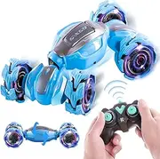 Remote Control Car, 2.4Ghz 4WD RC Stunt Car with Tyre Cool Lights, All Terrain Twist Rotating Off Road RC Drift Car Toy for Boys Age 4+ Year Old Kids Toys Car Boys & Girls Birthday, Blue