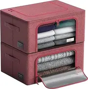 Sorbus Storage Bins Boxes, Foldable Stackable Container Organizer Basket Set with Large Clear Window & Carry Handles, for Bedding, Linen, Clothes (Small, Pink, 2-Pack)
