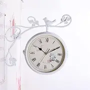 Station Clock Double-Sided Wall Clock, Station Clock Wall Clock for Indoor Garden, Vintage Wrought Iron Wall Clock for Home Decoration A Weiß