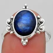 Blue Fire Labradorite - Madagascar 925 Sterling Silver Ring s.8 Jewelry R-1118