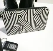 DKNY Crosswalk Coated Logo Black & White Wristlet