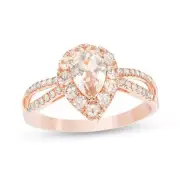 RARE PEAR SHAPED MORGANITE DIAMOND AND ROSE GOLD RING ZALES