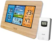 FJ3373 Multifunction Digital Weather Station Alarm Clock Indoor Weather Forecast Barometer Thermometer Hygrometer with Wirel Sensor USB Power Cord Black