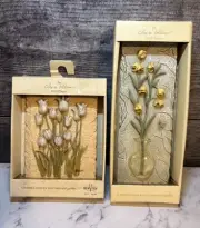 NEW PAIR OF VINTAGE CHERI BLUM FLOWER WALL PLAQUE 3D RESIN YELLOW BLUE HOME DECO