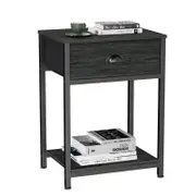 2 Tiers Nightstand with Fabric Drawer & Storage Shelf for Small Space