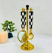 Set of 4 Decorative Brass Checker Magnifying Glass Bottle & Letter Opener Stand