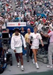 Steffi Graf of Germany and Lori McNeil of the USA walk on to cour - Old Photo