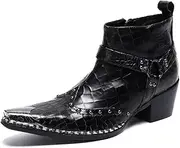 [Generic] Ankle Boot for Men High Top Boot Slip On StyleGenuine Leather Monk Strap Rivet Wingtip Size Zipper Metal Pointed High Heel Men's Leather Shoes