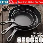 Non-stick Frying Pan Cast Iron Steak Skillet BBQ Cookware Kitchen 3 piece-set AU