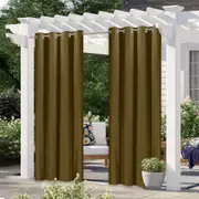 Blackout Indoor/Outdoor Curtains Linen Woven Grommet Curtain Panels, Brown