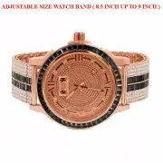 Rose Gold Real Diamond Dial Black Onyx Solid Steel Custom Bezel Band Men's Watch