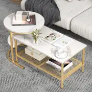 Giantex 2PCS Nesting Coffee Table Round End Table & Rectangular Table Set w/Faux Marble Tabletop Sofa Side Table, Gold