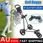 Golf Buggy Trolley Cart 3 Wheel Foldable Push Pull With Footbrake Mesh Bag
