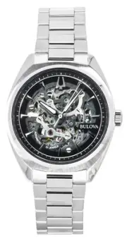 Bulova Classic Surveyor Silver Skeleton Dial Automatic Analog 96A293 Mens Watch