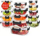 15 Pack Glass Food Storage Containers Airtight Leakproof BPA Free Meal Prep.