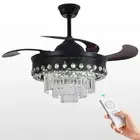 42" Crystal Ceiling Fan Light Luxury Black Chandelier Remote 3 Speed 3 Color LED