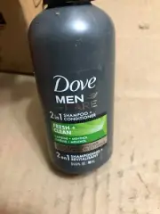12 NEW Dove Men+Care 3.0FL TRAVEL SIZE Shampoo+Conditioner Fresh Clean 2 in1 ~