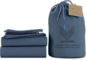 LuckShree Three Quarter 100% Pure Organic Cotton 700-Thread-Count Sheet Set Sateen Weave 18-inch Extra Deep Pockets - Mediterranean Blue