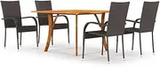 vidaXL 5-Piece Outdoor Dining Set - Modern-Style Poly Rattan Garden Furniture with Solid Acacia Wooden Square Table and Stackable Chairs