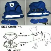 Dog Cat Escape Proof Small No-Pull Vest Harness Leash / Lead Set Blue Reflectiv