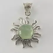 Green PREHNITE Sun Pendant 925 STERLING SILVER Genuine Natural Gemstone #54e
