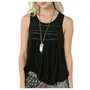 O'Neill XXS New Tokeen Crochet Embroidered Swing Trapeze Tank Top Black Viscose