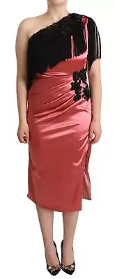 Dolce & Gabbana Pink One-Shoulder Silk Tassel Fringe Gown Mid Dress