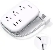 Compact Flat Plug Power Strip with USB Ports for Travel and Dorm Use