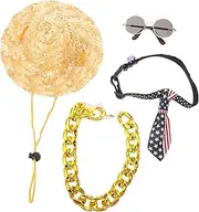 VANZACK 1Set Fashion Costume Accessories for Cats Dogs Sunglasses Hat Gold Chain Collar Chic Outfit for Parties Photoshoots