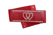 Women Red Elastic Wide Belt Hip High Waist Silver Heart Love Friendship Size S M