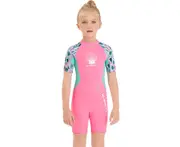 Mr Dive Kids Wetsuit Jellyfish Neoprene Children Short Sleeve Diving Suit Swimwear for Girl Wetsuit-Pink