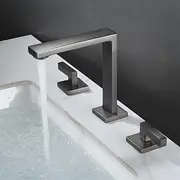 Widespread Bathroom Sink Mixer Faucet, 360 Swivel Brass 3 Hole 2 Handle Basin Tap Deck Mounted, Washroom Basin Vessel Water Tap with Hot and Cold Hose Black Ch