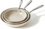 Redchef Non Stick Frying Pan Set, Ceramic Pan 20 24 28cm, Skillet Set 8-11" for Cooking with Stainless Stay Cool Handle, No PFAS & PTFE & PFOA, Oven Safe (Beige)
