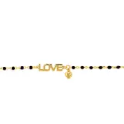 Sterling Silver Gold Plated Love Heart Black Enamel Bead 17+2cm Bracelet