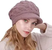 [Wioklwe] Beanie Hats for Women with Vior - Thermal Knitted Winter Hat Fleece Lined Ladies Beret Hat Warm Knitted Wool Hat Crochet UK