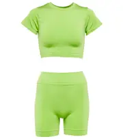 [Prism²] Prism² Mindful crop top and Composed shorts set One Size green