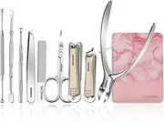 9 Pieces Manicure Set Stainless Steel Nail Care Set with Travel Leather Case Professional Pedicure Grooming Kit