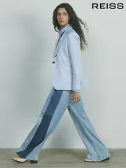 Reiss Light Blue Briar Wide-Leg Contrast-Panel Jeans (AP8497) | $360