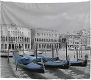 A.Monamour Italy Venice Boat Retro Architecture Black and White Monochrome Picture Art Backgrounds Print Fabric Wall Hanging Tapestry Wall Art Decors for Home College Dorms