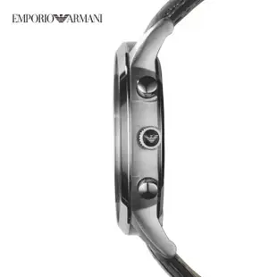 【EMPORIO ARMANI 官方直營】Renato 都會經典三眼多功手錶 黑色真皮皮革錶帶 43MM AR2447