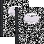 Emraw Black & White Marble Style Cover Composition Book with 100 Sheets of Wide Ruled White Paper (2 Pack)