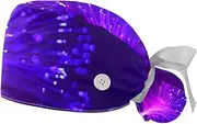 [WOSHJIUK] Working Hat 2 Pack Scrub Caps for Women,Purple Light Lines,Tie Back Cap Adjustable Scrub Hat