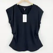 NWT Athleta Black Outbound V-Neck Tee Size XL Ruched Cotton Stretch Athleisure