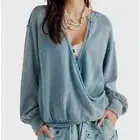 Free People Womens Anyway Tee Long Sleeve Top Deep Teal Size L Large