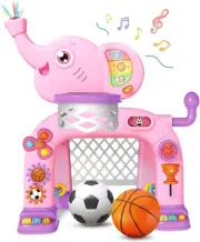Toddler Basketball Hoop & Soccer Goal Activity Center Toys with Light & Music,El