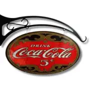 COCA COLA COKE METAL SIGN DOUBLE SIDED WITH HANGER HEAVY DUTY